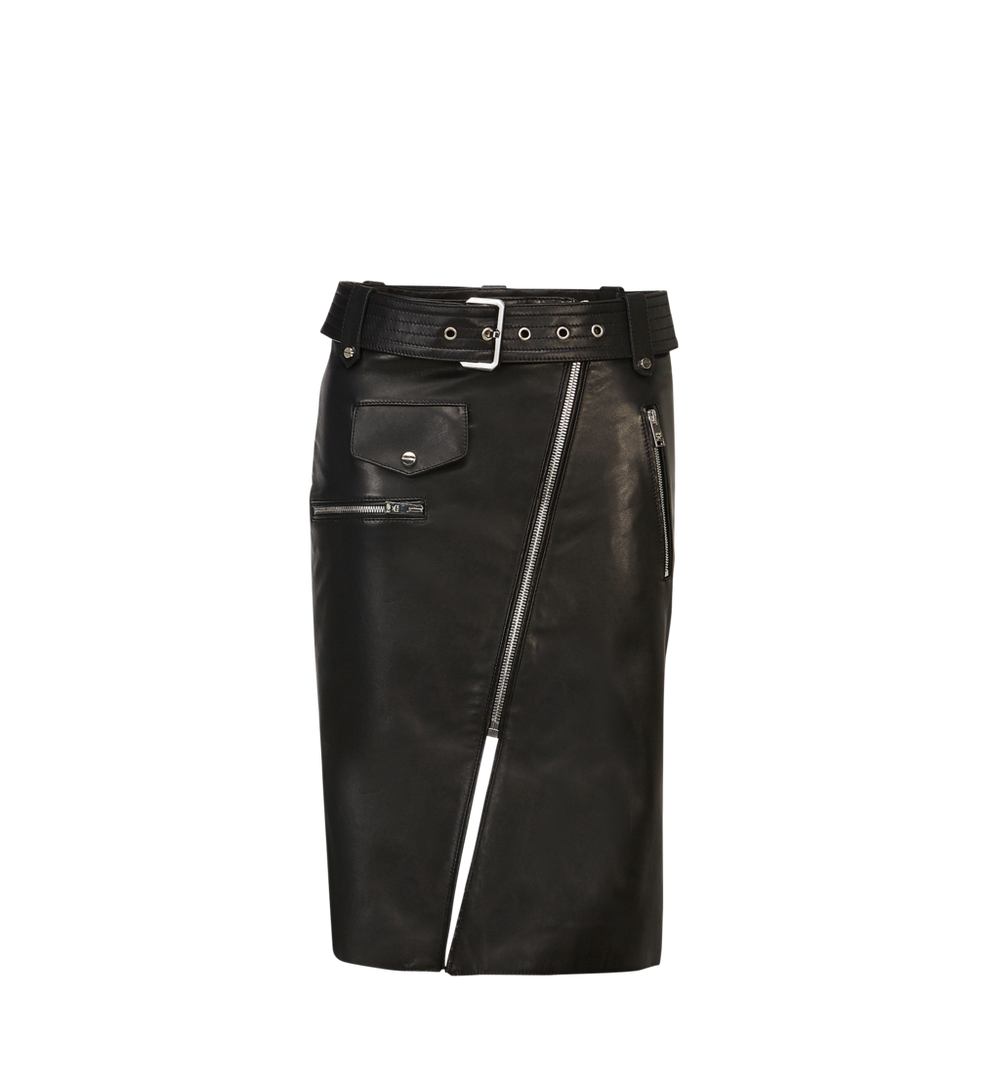 Women's Belted Mini Skirt in Leather 1